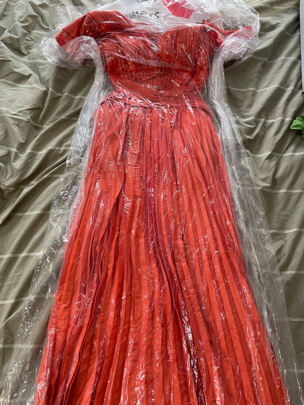 Mac Duggal Orange Pleated Corset Lace Up Back Ruffle Gown Size 4 - Picture 6 of 13